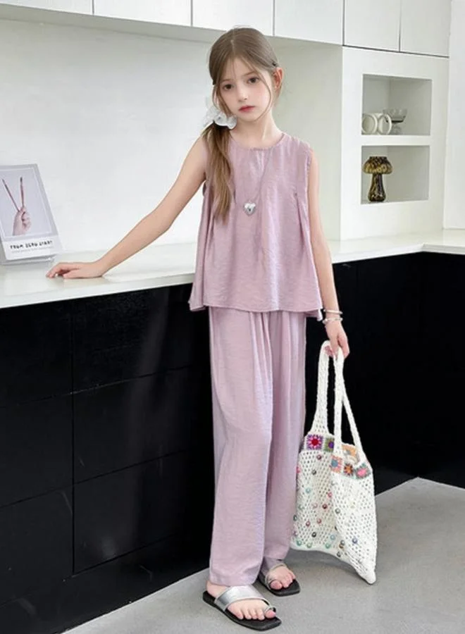 Take Two Girls Solid Sleeveless Top and Wide Leg Pants Set